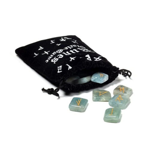 Runy grawerowane - akwamaryn (zestaw)