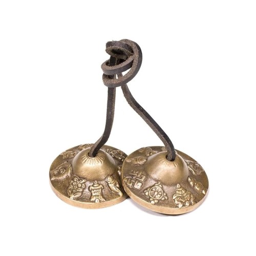 Dzwonek tybetański Tingsha - Osiem Symboli Dobrobytu (duży)