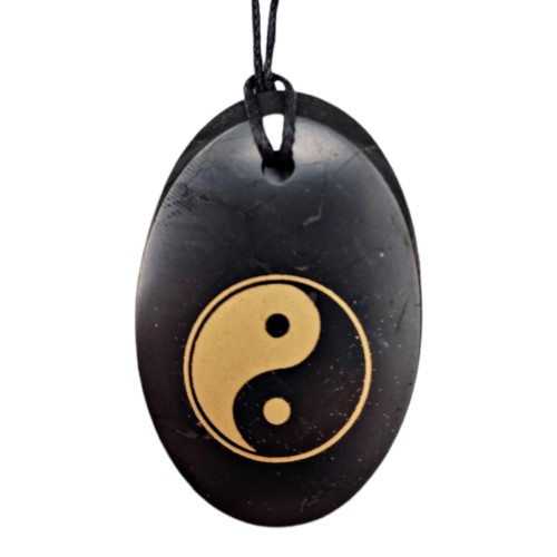 Wisiorek Złoty Yin Yang z szungitu - osobisty odpromiennik