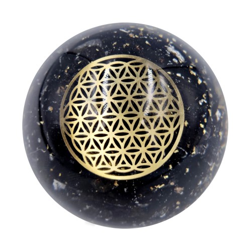 Orgonitowa kula Kwiat Życia z czarnym turmalinem