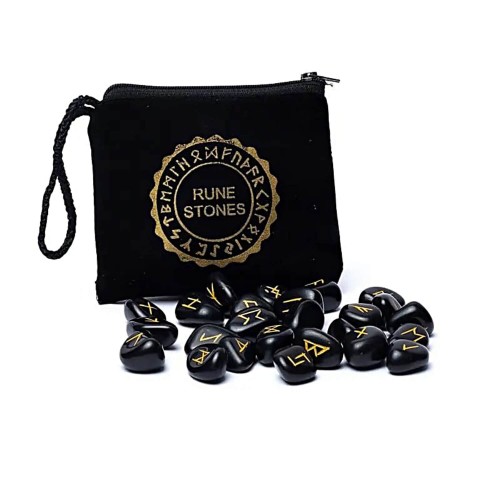 Runy grawerowane - czarny agat (zestaw)