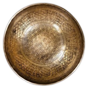 Śpiewająca misa nepalska Kwiat Życia i Mantry, 33 cm, 3100-3400 g